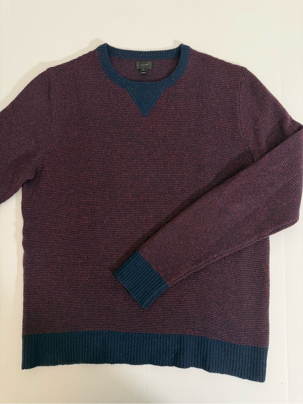 *Rare* J. Crew Sample Merino Waffle Knit Burgundy & Navy Crewneck Sweater Medium - Picture 1 of 8